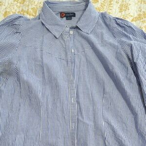 Blue and White Striped Women's Blouse